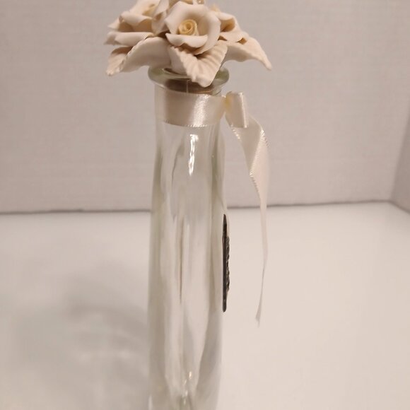 Vintage Cellini Crystal Perfume Bottle Studio Porcelain Rose Stopper 8.5" Italy - Picture 6 of 10